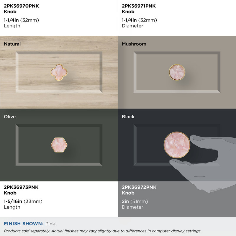 Gold and Pink Round 2-Inch Decorative Knob Set