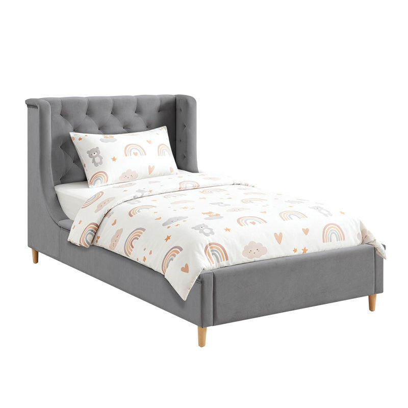 Lit plateforme tapissier en velours, Gris, Twin