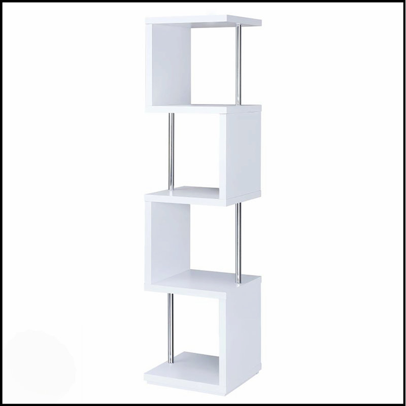 Élégante bibliothèque blanche à 4 niveaux avec tablettes spacieuses pour l'organisation moderne de la maison et du bureau