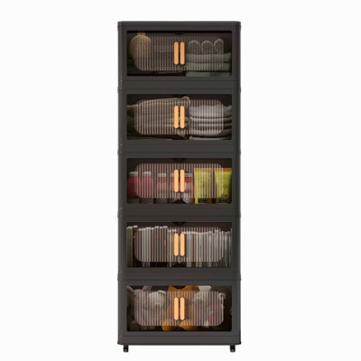 20" Side Wide Folding Storage Cabinet ,5 Tiers,19.69"×11.81"×50.00",Collapsible Storage Bins With Magnetic Door, Plastic Storage Cabinet With Wheels