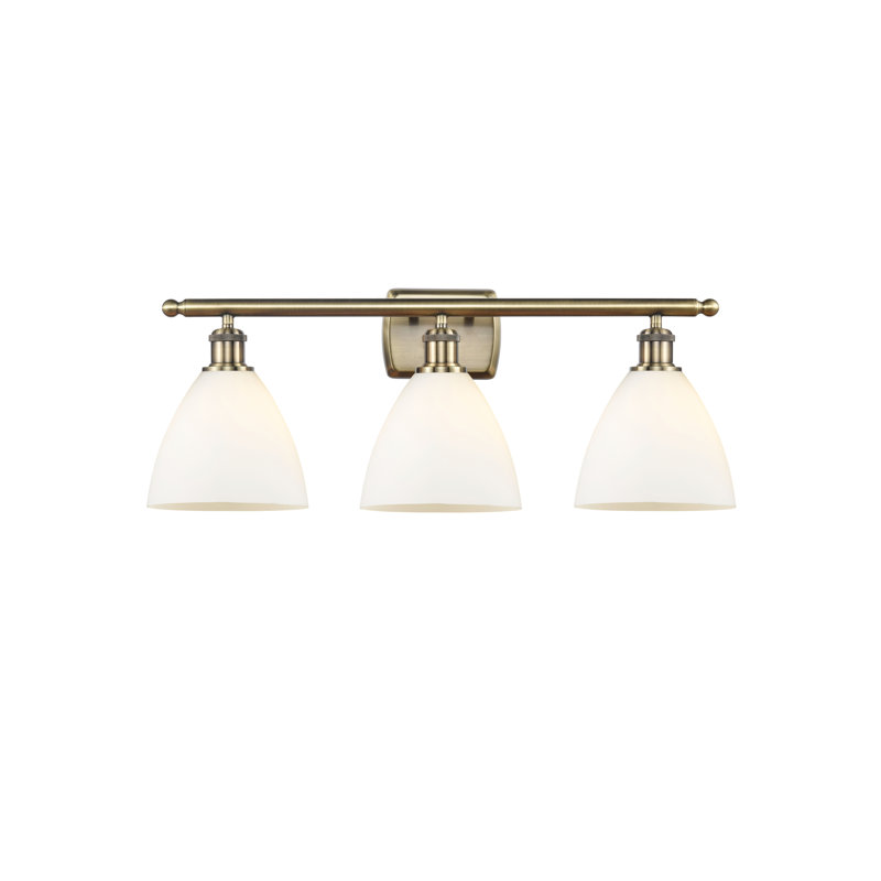 Éclairage pour meuble-lavabo 3 lumières Shauna, Laiton antique, Blanc mat, Incandescente