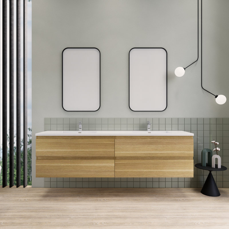 Ensemble de meuble-lavabo double 84 po Alfret Ivy Bronx, Chêne blanc
