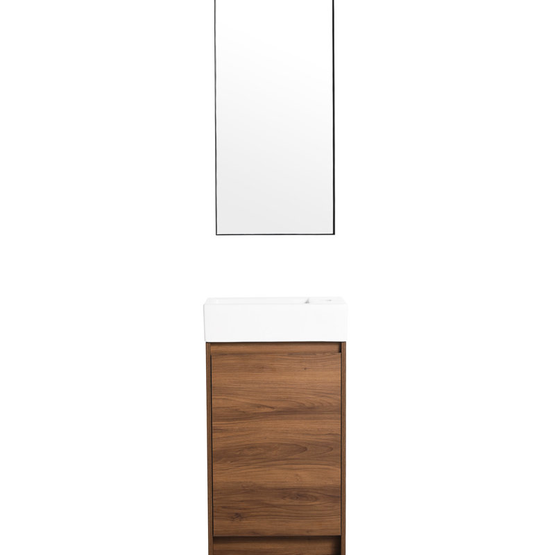 Meuble-lavabo autoportant de 18 po avec lavabo simple. Composition de précision de l'armoire en contreplaqué. Bassin en céramique. Ébène brun pour les petites salles de bain Portes gracieuses à fermeture douce.