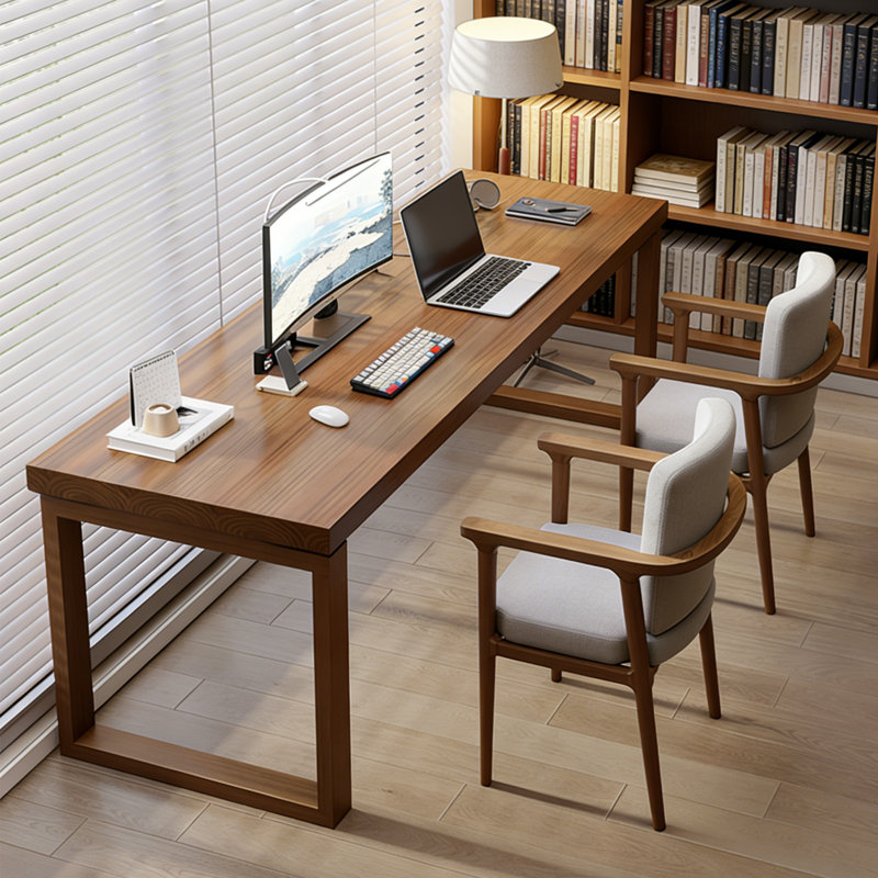 Simple Solid Wood Brown Rectangular Desk, 29.5" H x 78.7" W x 19.7" D