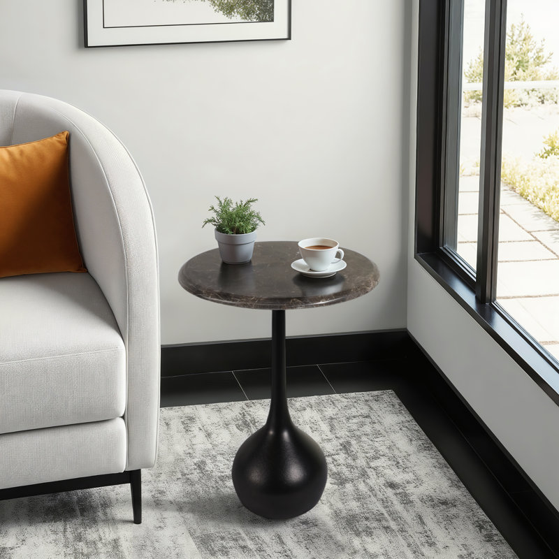 Ernstfried Modern Round Marble Top Accent Table for Bedroom - Sleek Small Side Table with Sculptural Ball Base for Living Room, Narrow End Table Design - 21"
