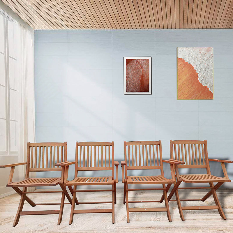 Ensemble de salle à manger pliable pour patio, 4 chaises pliantes, intérieur et extérieur universel, teck