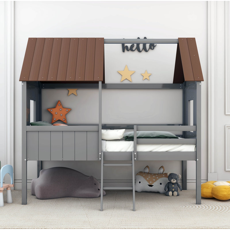 Hicksville Kids Twin Loft Bed, Gray/Brown