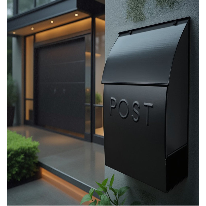 Black Powder Coated Metal Wall Mounted Mailbox with Newspaper Holder