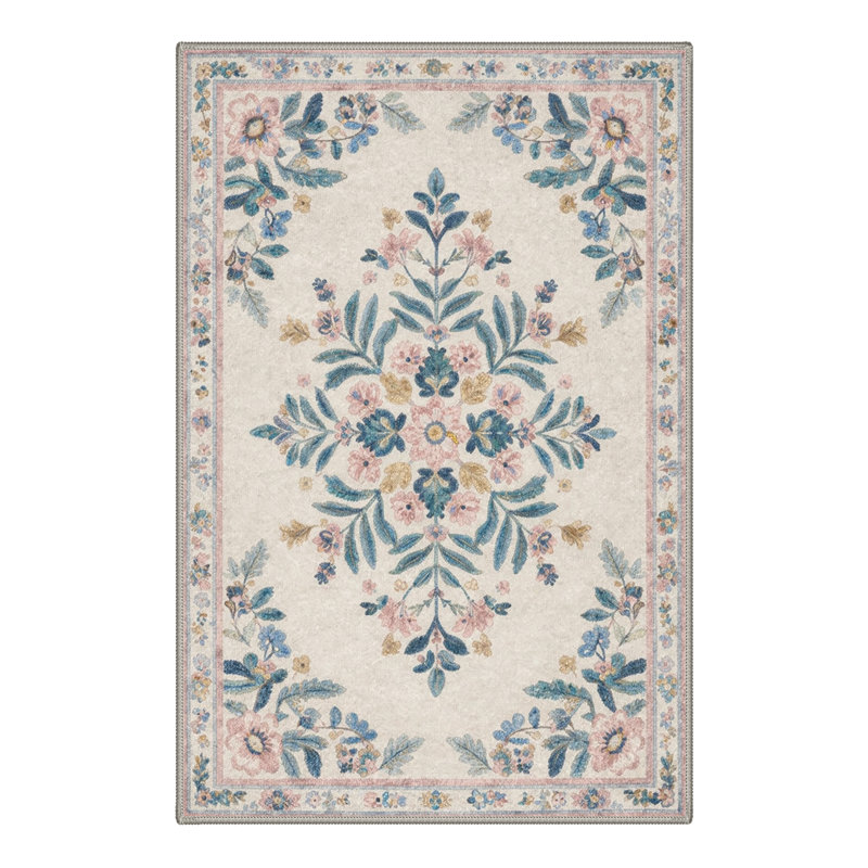 Paillasson rétro 2 pi x 3 pi beige / rose