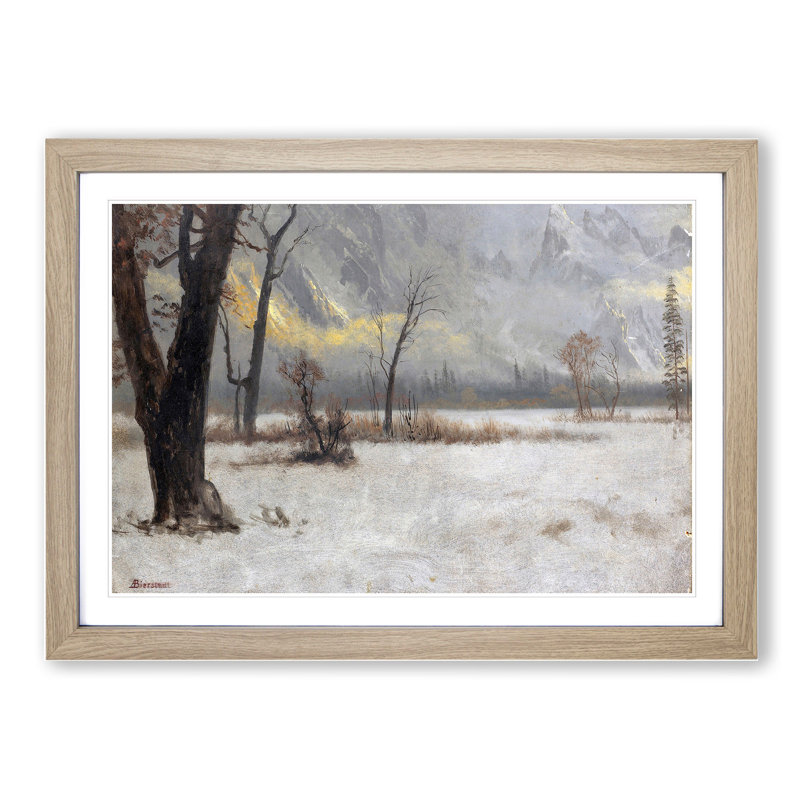 Winter Landscape by Albert Bierstadt - Picture Frame Painting, 27cm H x 36cm W x 2cm D, Oak Framed