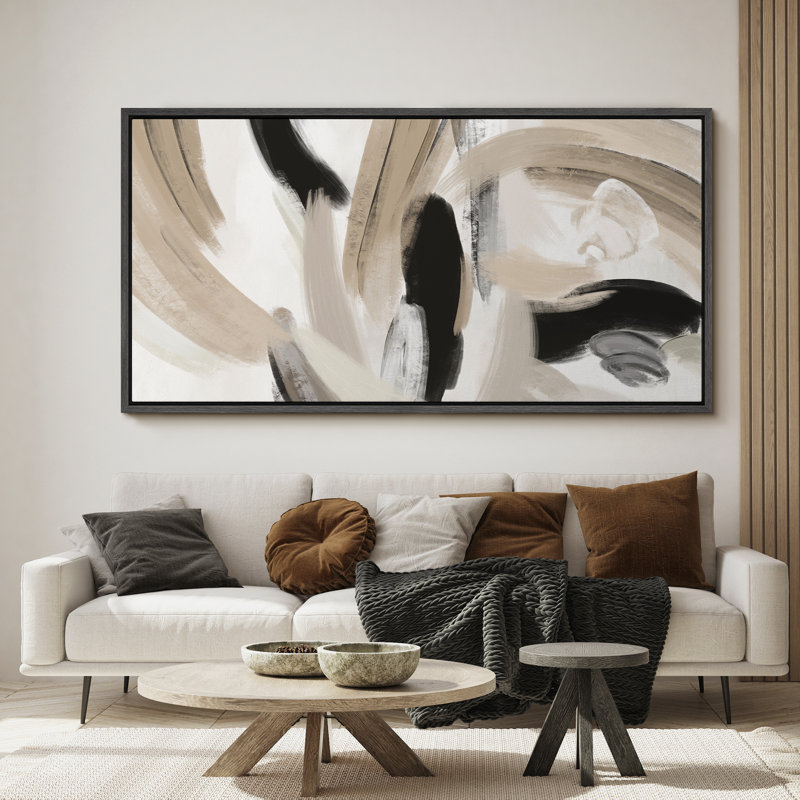 «Dynamic Brushstrokes», art moderne abstrait, H 30 po x l 60 po, Noir