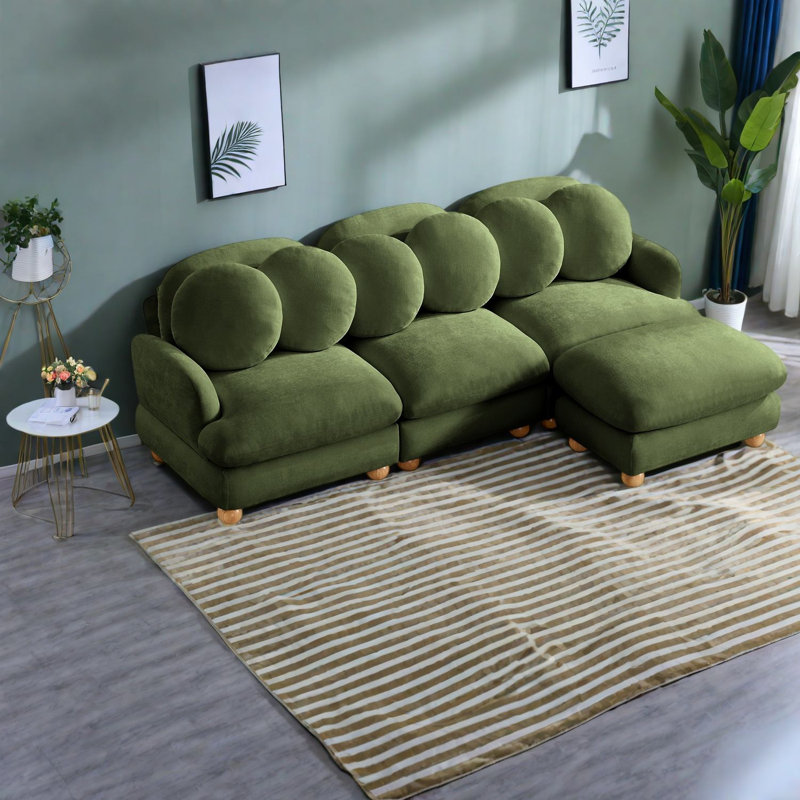 Canapé d'angle modulaire, canapé trois places en chenille avec pouf, canapé moderne pour la maison, Vert
