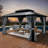 Outdoor Metal Hardtop Patio Gazebo with Privacy Curtain and Mosquito Netting-109868099