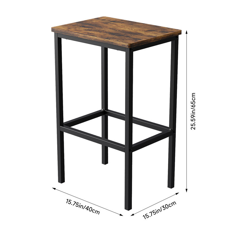 Set of 2 Square Wooden Top Bar Stools with Footrest