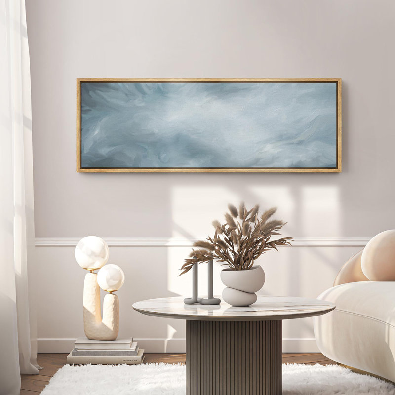 "Minimal Landscape Mute Blue Abstract Landscape Extra Large", reproduction d'art sur toile encadrée, H 20 po x l 60 po