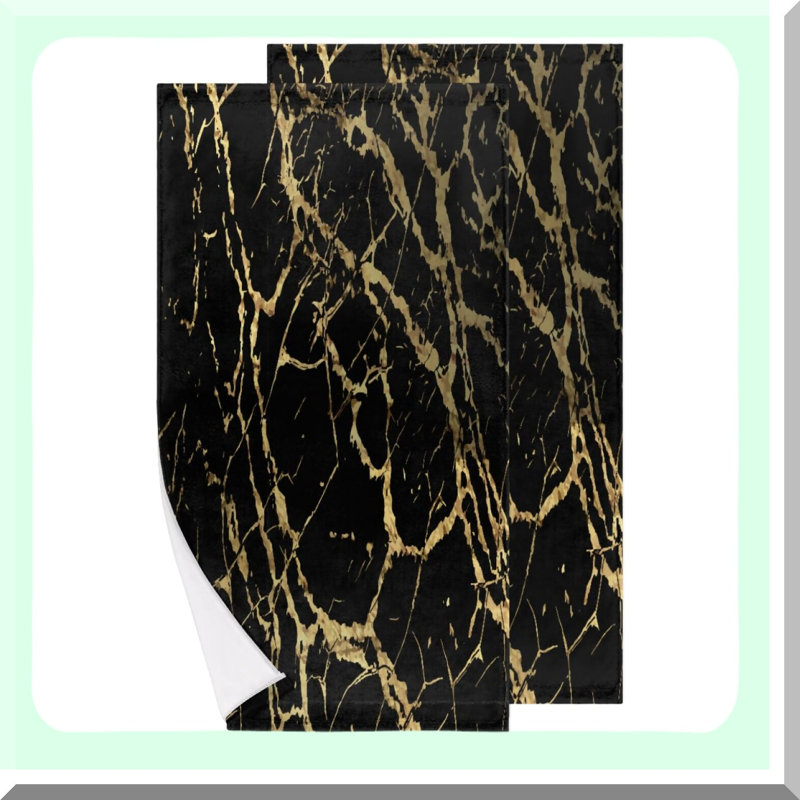 LuxMarble Black Hand Towels - Soft, Highly Absorbent Bath & Face Towels for Bathroom, Kitchen, Hotel, Gym, Spa - Set of 2, 28x14in