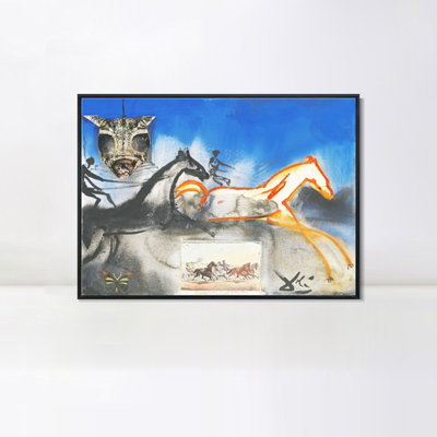 Impression sur toile encadrée, "American Trots Horses No. 2 (Currier And Ives)" par Salvador Dali, art mural pour salon, décorations pour bureau à domicile (18 "x 24")