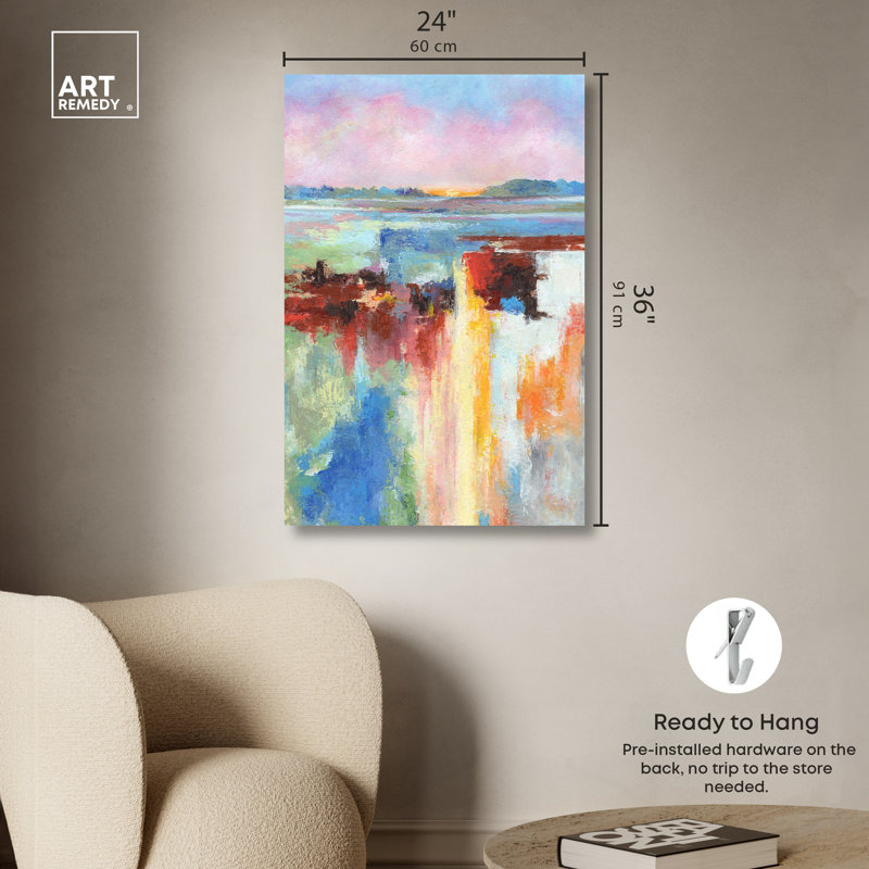 «Happy Sunny Day», art mural abstrait coloré par Art Remedy, Toile tendue, H 36 po x l 24 po