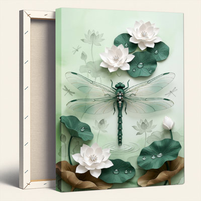 Dragonfly Lotus Canvas Wall Art Oil Painting Print Set Of 1