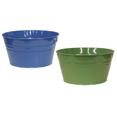 Enameled Galvanized Steel Planter, Set Of Two