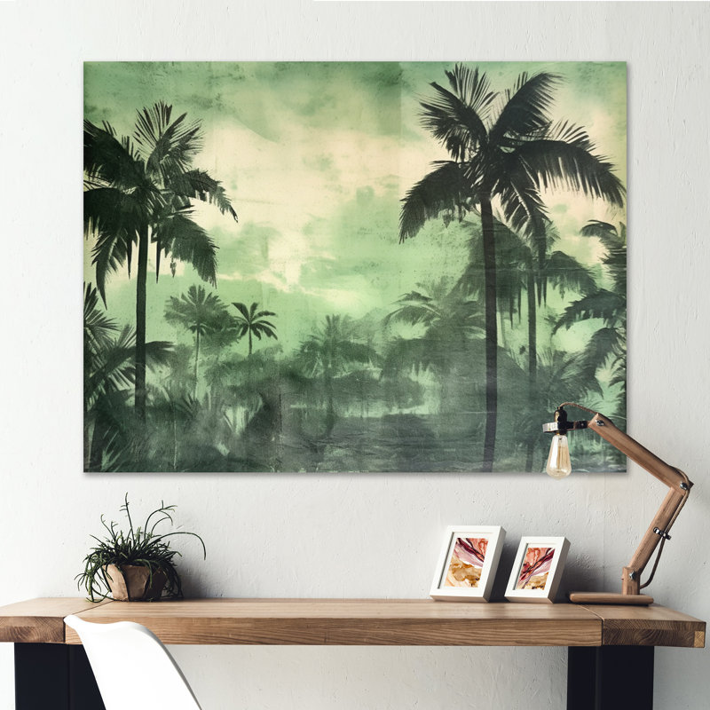 Palmier monochrome II sur toile, H 12 po x l 20 po x P 1 po, Toile tendue