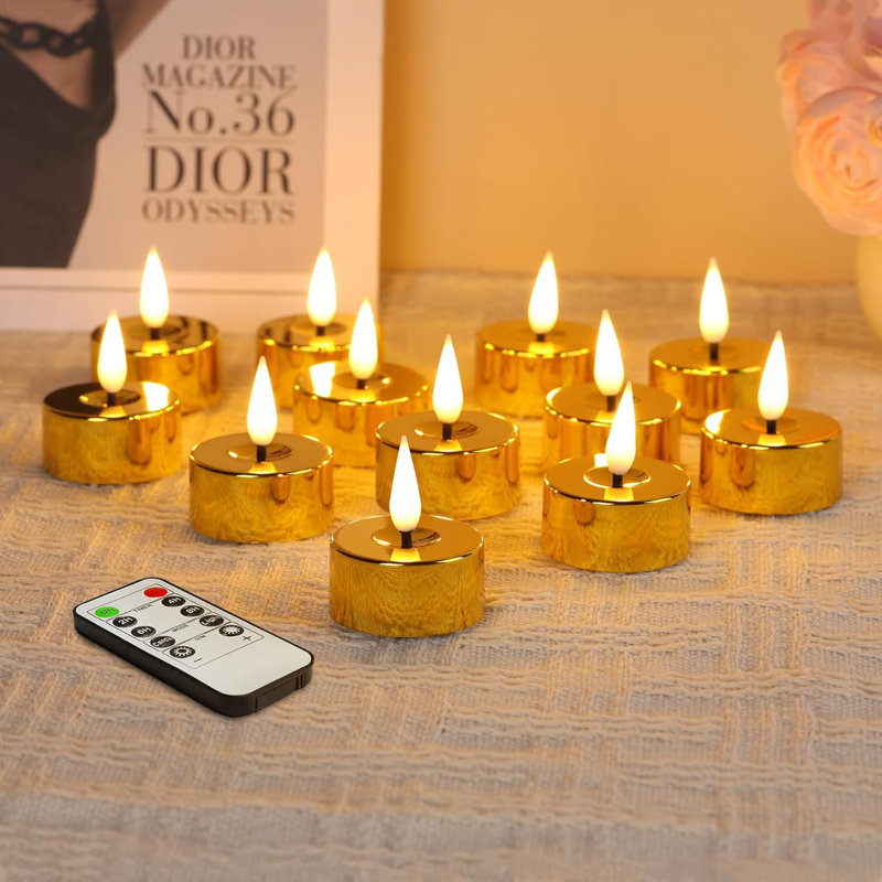 12 pièces bougies chauffe-plat à DEL sans flamme avec télécommande - Or