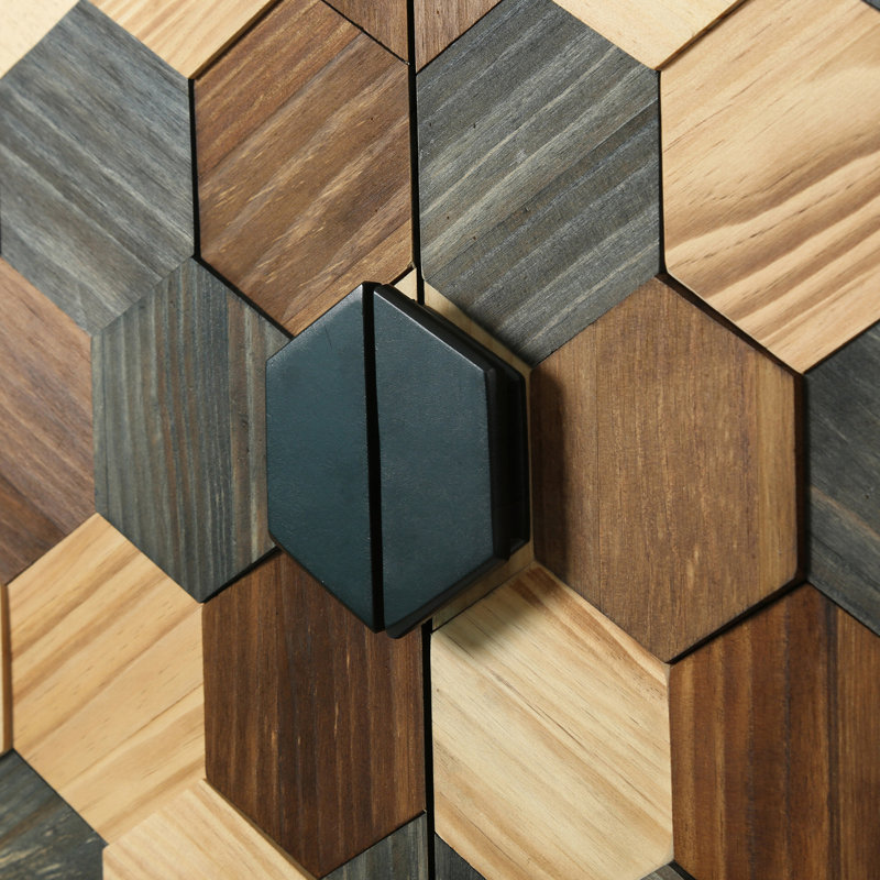 2-Doors Honeycomb Pattern Storage Cabinet With Drawer, Accent Cabinet
