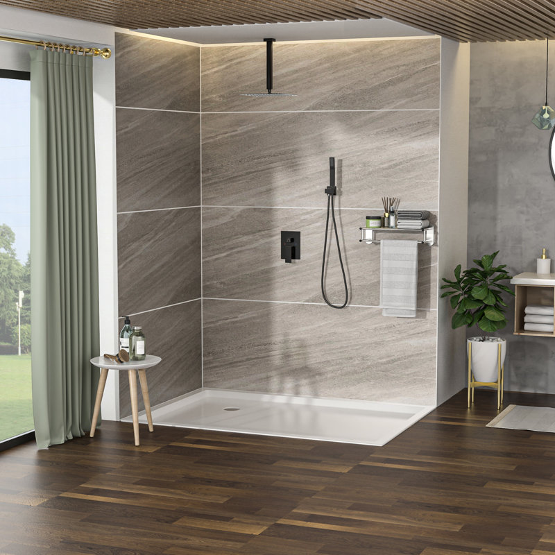 Douche à double fonction - Plafonnier carré de 16 pouces avec système de pluie et de tuyau, Noir
