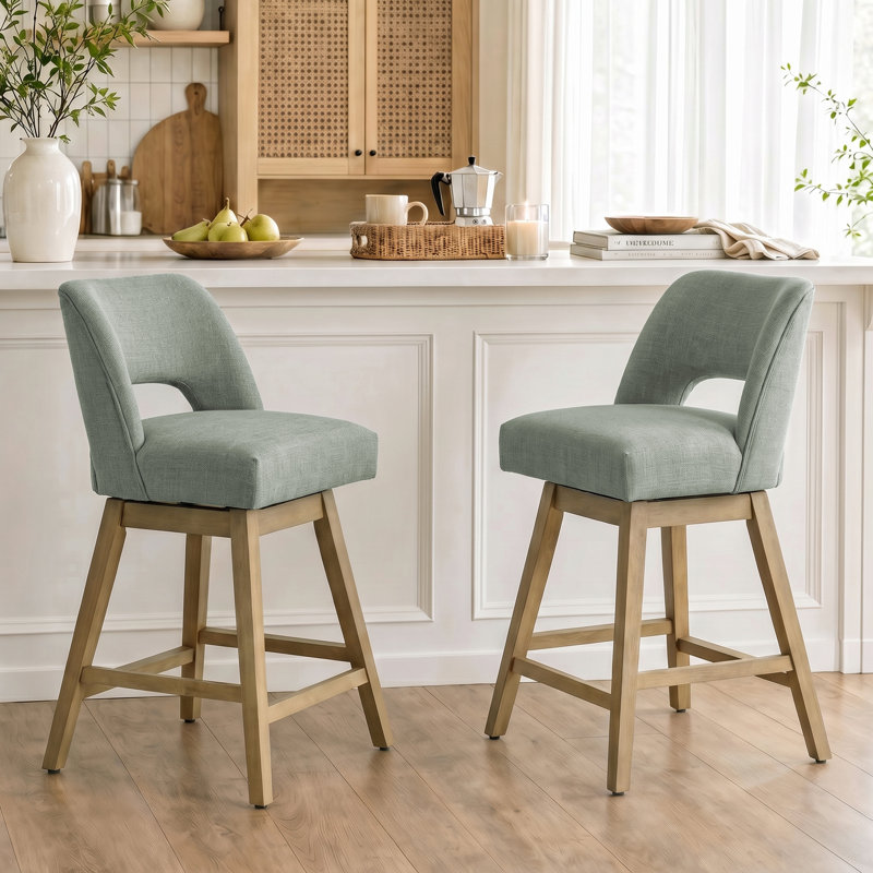 Ensemble de 6 tabourets de bar pivotants de 26 po de hauteur, siège rembourré en polyester sur structure en bois massif, 6
