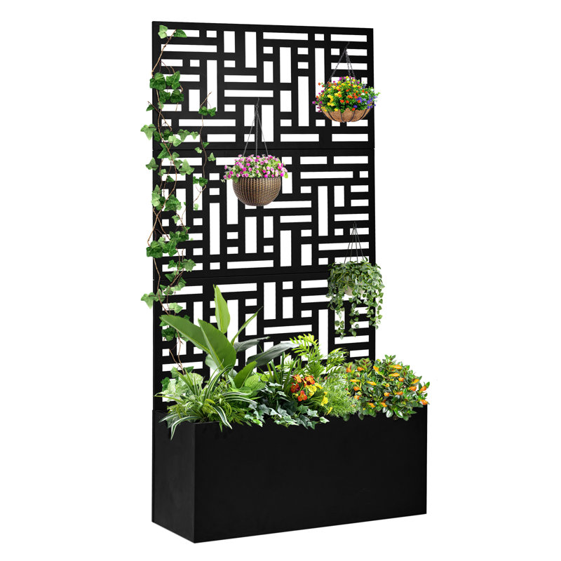 70 In. Metal Garden Bed With Trellis, Black