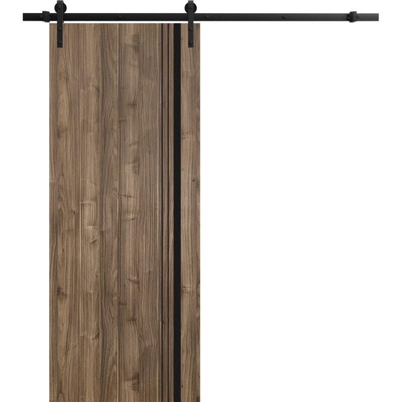 Porte de grange en bois massif massif, 18 po x 80 po, Noyer