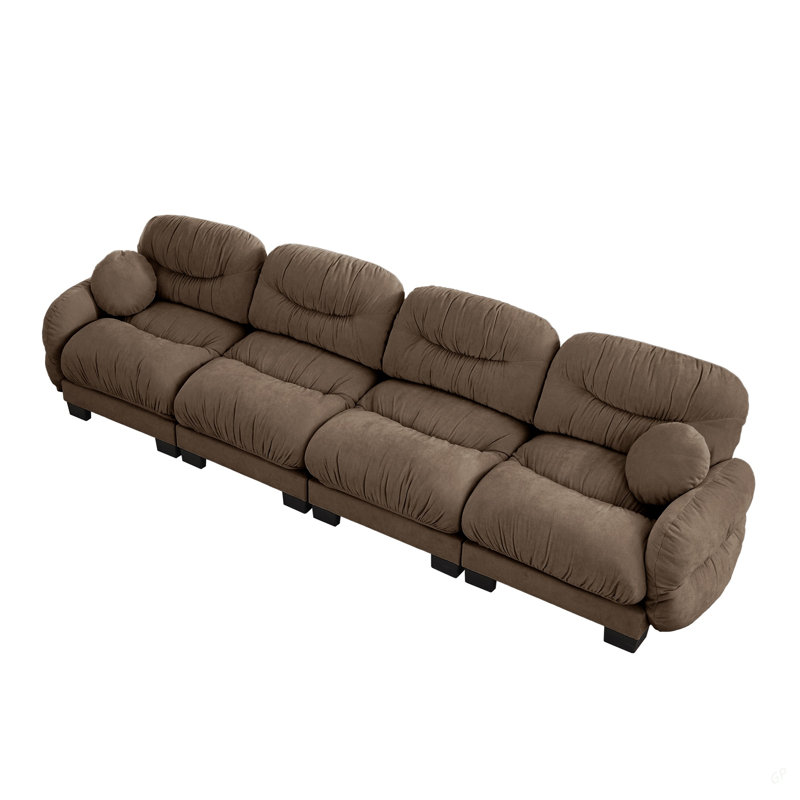 Canapé modulaire confortable en chenille plissé 4 places avec siège ergonomique en mousse haute densité, accoudoirs arrondis arrondis et 2 coussins décoratifs