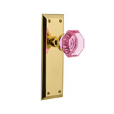 Pink Crystal Waldorf Interior Mortise Door Knob with New York Long Plate