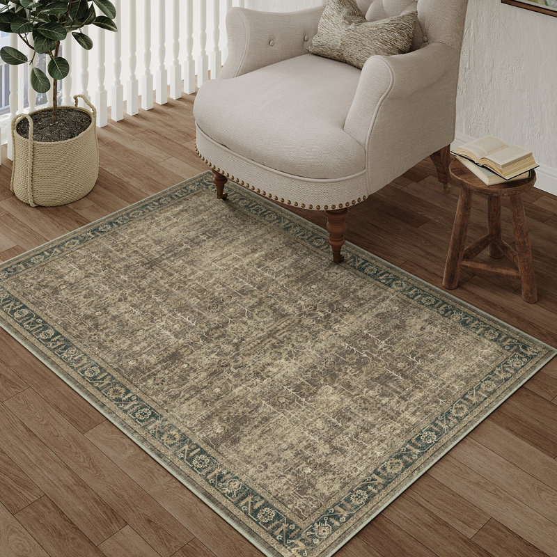 Tapis brun lavable avec envers antidérapant Ladonya, Rectangulaire 3 pi x 5 pi
