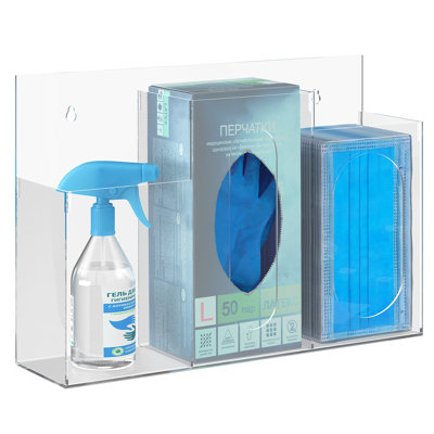 Acrylic Hygiene Dispenser Sanitation Station With Three Compartment, Gloves Masks Hairnets Acrylic Box Holder, Wall Mount Or Tabletop Acrylic Clear Storage Containers