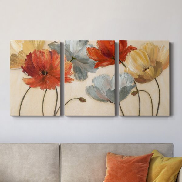 Designart 'Red Poppies Field' landscapes Floral Photographic on Wrapped Canvas - Red - 40 in. Wide x 30 in. High