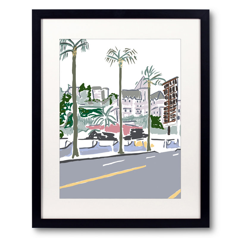 «Chateau Marmont from Sunset» par Deborah Blum - peinture encadrée, H 21,25 po x l 17,25 po