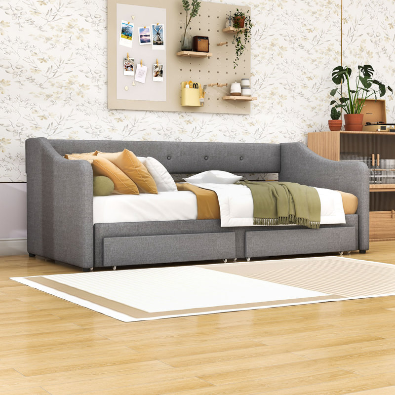 Lit de jour convertible simple très grand avec tiroirs de rangement, Gris