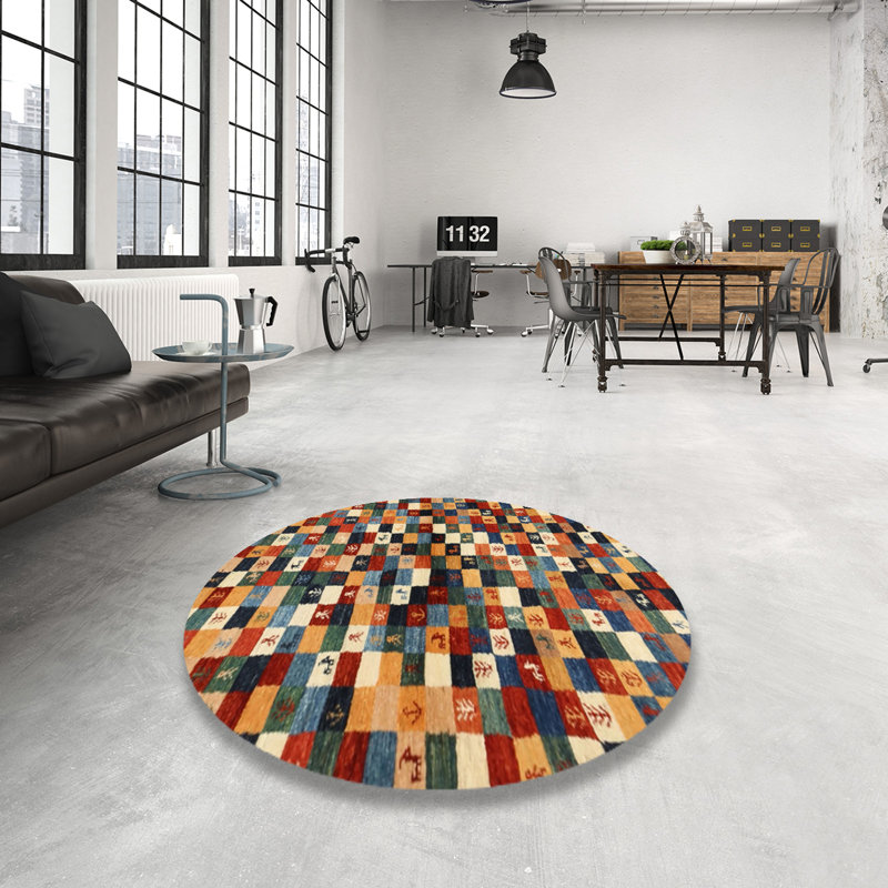 Tapis orange/vert/bleu zone contemporaine, Rond 6 pi