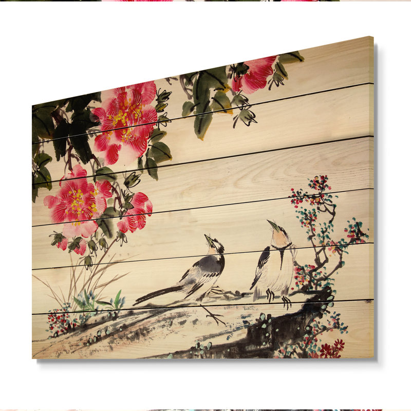 Peinture à l'encre de chine - Décoration murale traditionnelle en bois, H 16 po x l 32 po x P 1 po