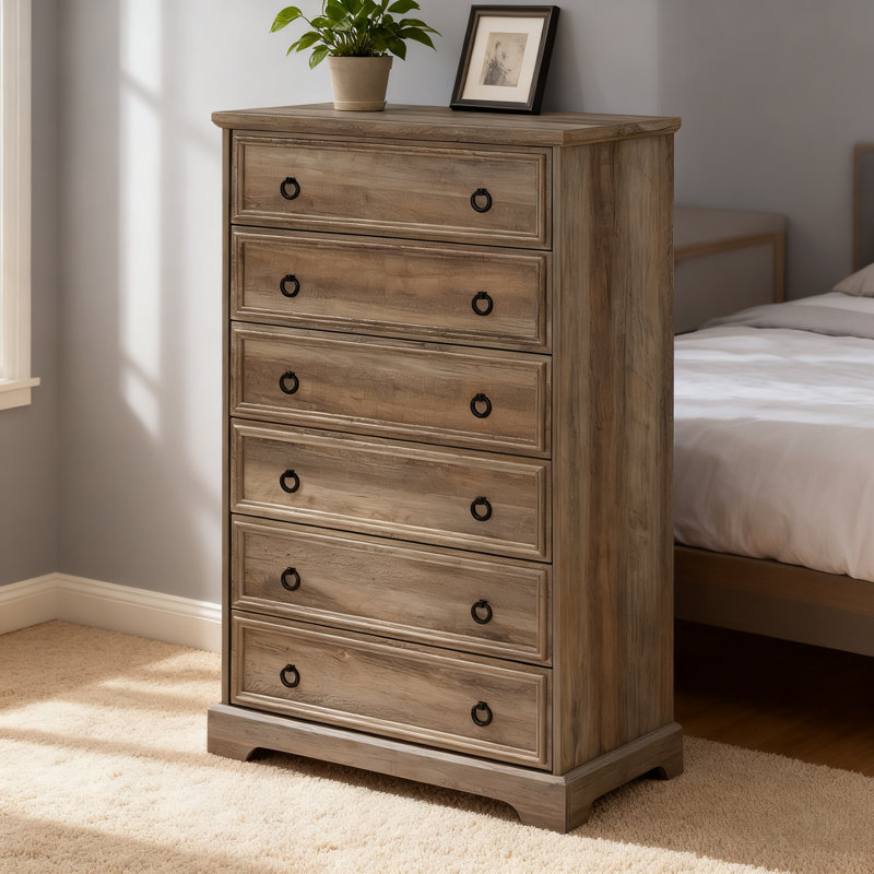 Modern 6-Drawer Dresser - Wood Storage Chest For Bedroom/Living Room/Hallway，Gray, Brown