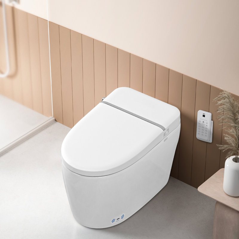 Bidet de toilette blanc intelligent avec capteur de pied, siège chauffant, nuit, lavage par massage, buse autonettoyante, chasse d'eau automatique, télécommande,