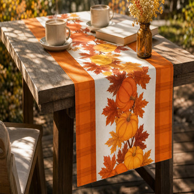 Thanksgiving Decorations Fall Pumpkin Linen Table Runner  Thanksgiving Long Table Decor Runner  Multiple Prints Dining Table Dresser Decor