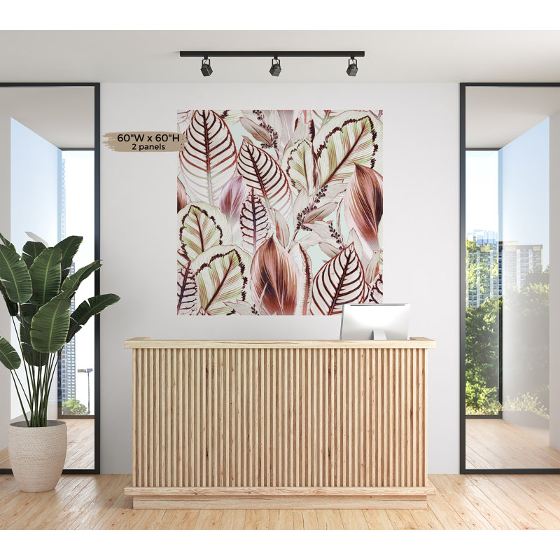 Adhésif mural botanique pelez et collez Odion - mélange de feuilles tropicales, L 120 po x l 90 po