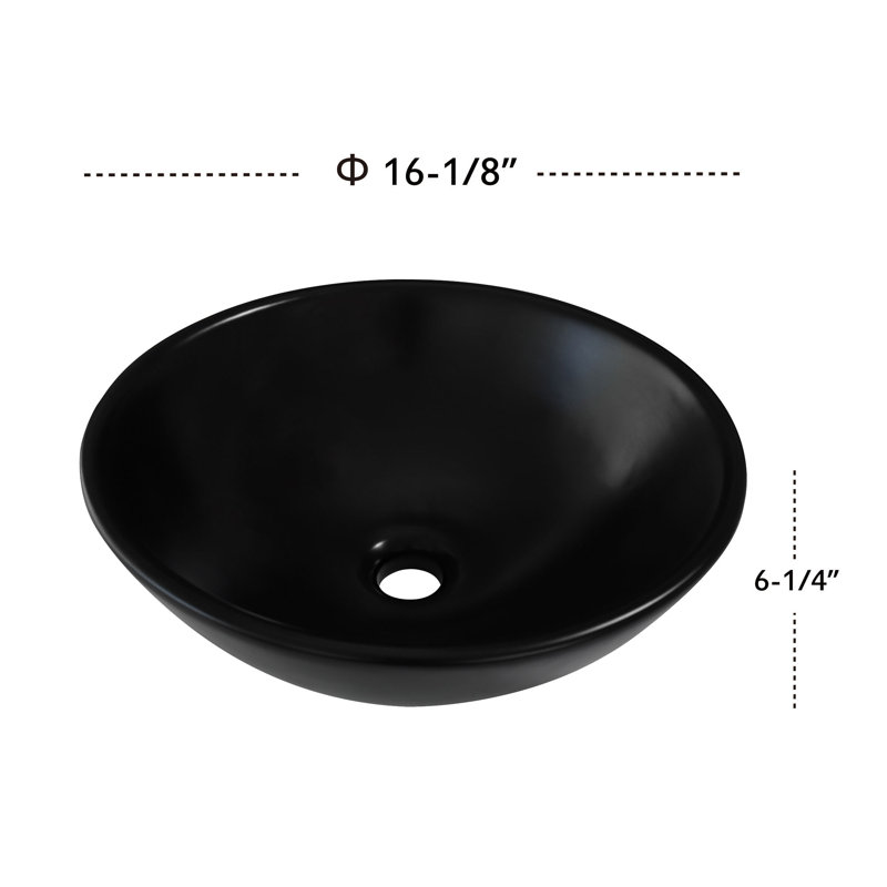 Dowell 16" Ceramic Round Vessel Sink, Matte Black