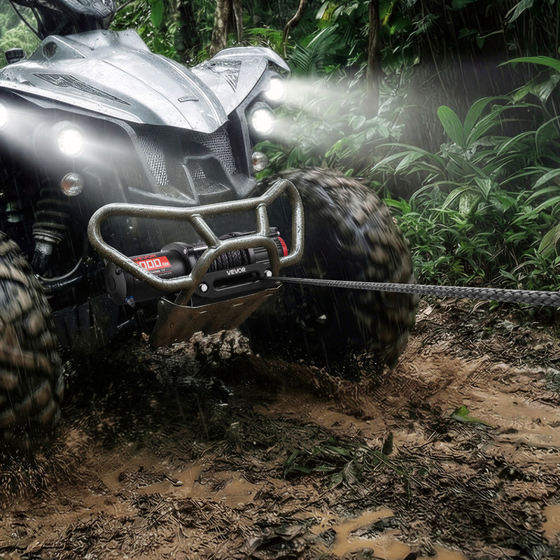 Treuil électrique de 6 000 lb, ATV / UTV 12 V CC avec corde synthétique de 0,24 po x 49,2 pi, télécommande sans fil et câblée, étanche IP55, avec plaque de montage Fairlead pour le remorquage de VTT hors route UTV