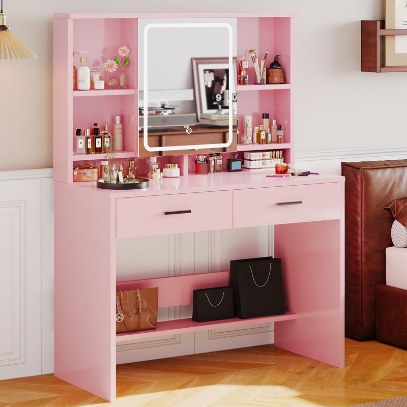Dressing Table with Mirror, Pink