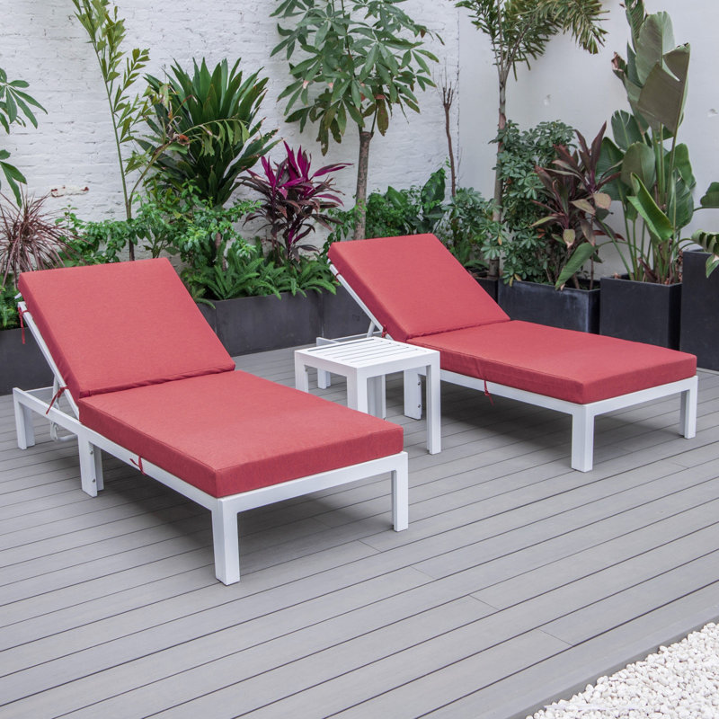 Chelsea Outdoor Metal Chaise Lounge with Table , Cushion Included, Red