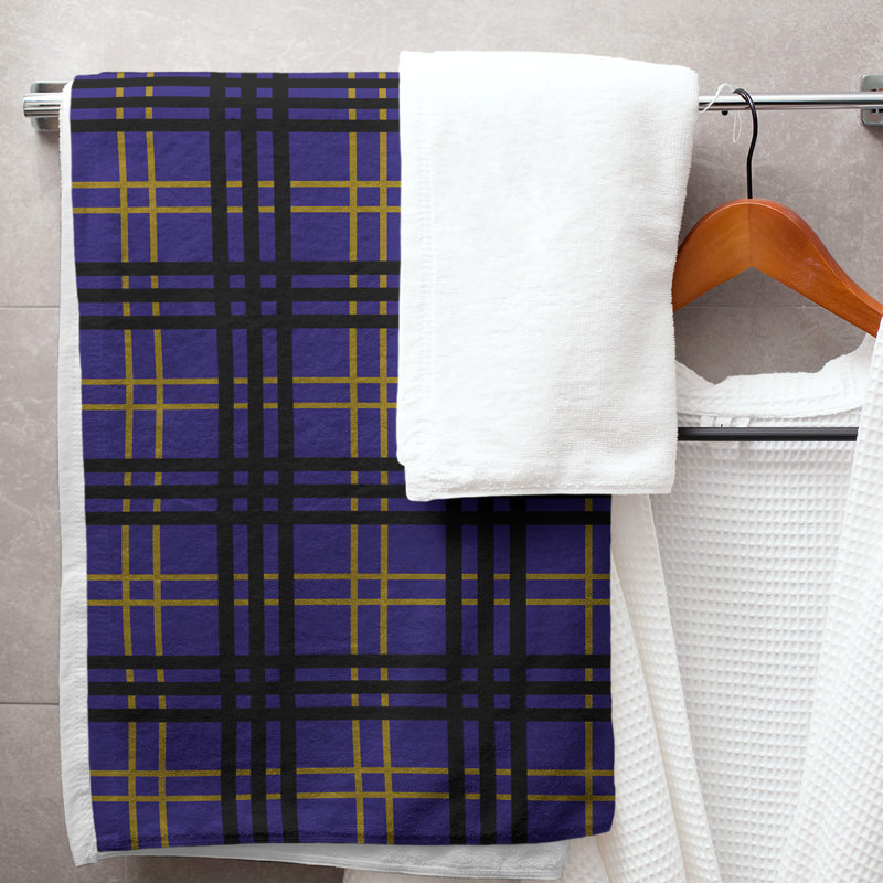 Bath Towel, Polyester/Cotton Blend, Purple/Metallic Gold/Black