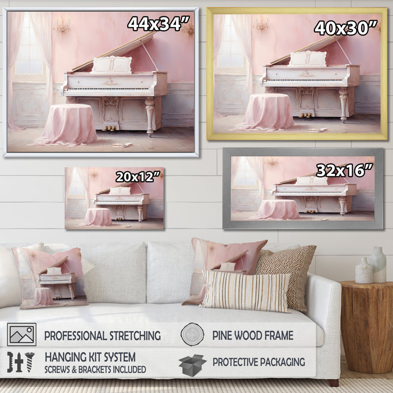«Pink Pastel Piano Play I», reproduction sur toile, Toile tendue, 24" H x 32" W